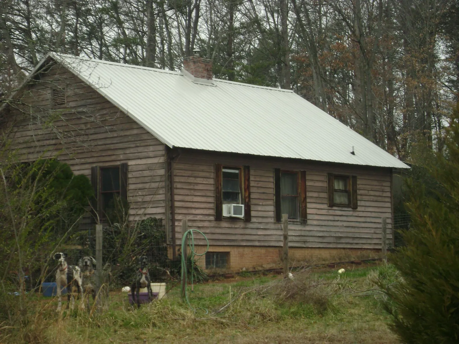 White metal roof on an old wood sided farmhouse, from a Metal Roof Installation job in Eureka